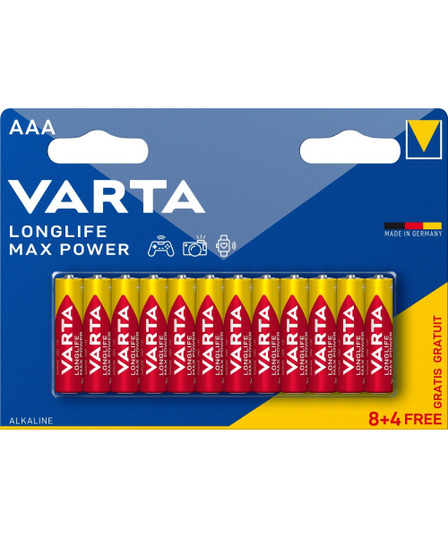 1.5V AAA LR03 Varta LongLife Max Power Blister 8 + 4 batería alcalina gratuita (4703101462)