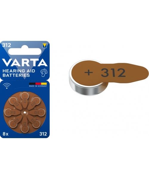 Blister 8 batteries hearing aids 1.4V - V312HM -Varta