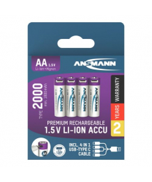 Lot de 4 batteries 1.5V 2Ah Li-ion charge USB avec cable x4