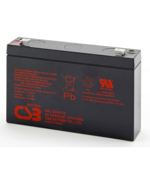 Batterie plomb 6V 34W/15min F2 (151x34x94) Csb (HRL634W)