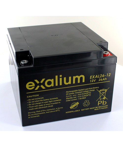 Batterie Plomb 12V 26Ah EXALIUM (166X175X125) M5 (EXAL26-12)