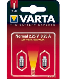 Blister 2 bulbs Argon 2, 25V 0.25Ah pellet smooth Varta