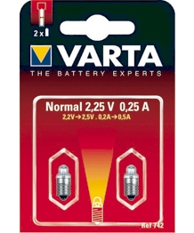 Blister 2 lampadine Argon 2, 25V 0.25Ah a pellet liscia Varta