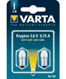 Blister 2 ampoules Krypton 3.6V 0.75A culot lisse Varta (752000402)