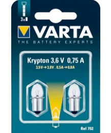 Blister 2 lampadine Krypton 3.6 v 0,75 A lisciare Cap Varta