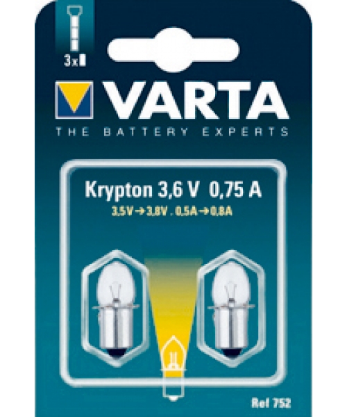 Blister 2 ampoules Krypton 3.6V 0.75A culot lisse Varta (752000402)