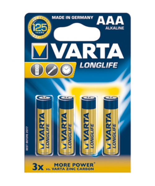 Blister 4 batteries alkaline 1 .5V LR03 Longlife Varta