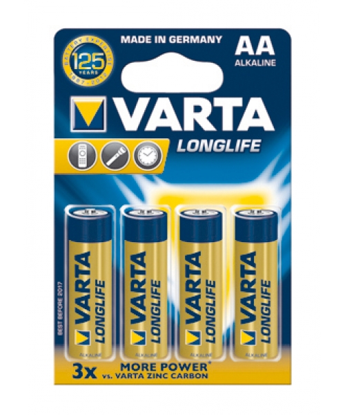 Blister 4 batteries alkaline 1 .5V LR6 Longlife Varta