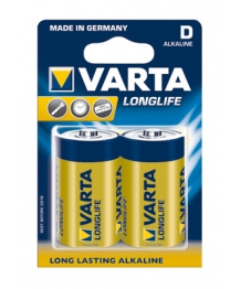 Blister 2 piles alcalines 1,5V LR20 Longlife Varta (4120110412) (4914121412) (4120101412)