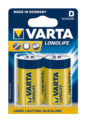 2 x Varta Longlife D Mono LR20 4120 Alkaline Batterie 1,5V im 2er Blister 