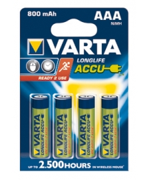 Blister 4 accus Ni-Mh 1,2V 800mAh AAA Longlife Varta (56703101404)