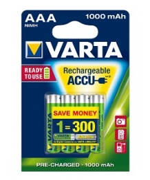 Blister 4 accus Ni-Mh 1,2V 1000mAh AAA R2U Varta (5703301404)