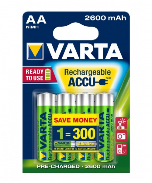 Blister 4 batteries 2600mAh AA Ready 2 Use Varta