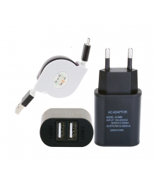 Chargeur secteur USB et cable retractable 1m Micro USB