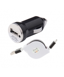 Cargador de coche USB y cable contracción 1 m mic USB