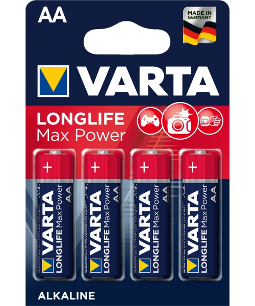 Blister 4 piles alcalines 1,5V LR6 Longlife Max Power Varta (4706101404)